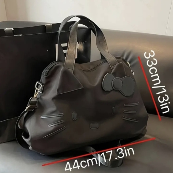 SALE! Hello Kitty Kawaii Sanrio Cute Cat Big Black Duffle Travel Sports Tote Bag - Picture 14 of 16